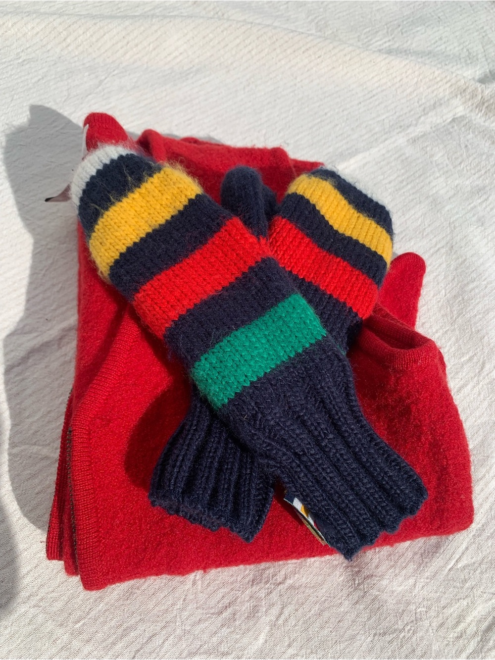 HBC Stripes Classic Multistripe Knit Mittens - Women’s / Unisex Winter Cozy